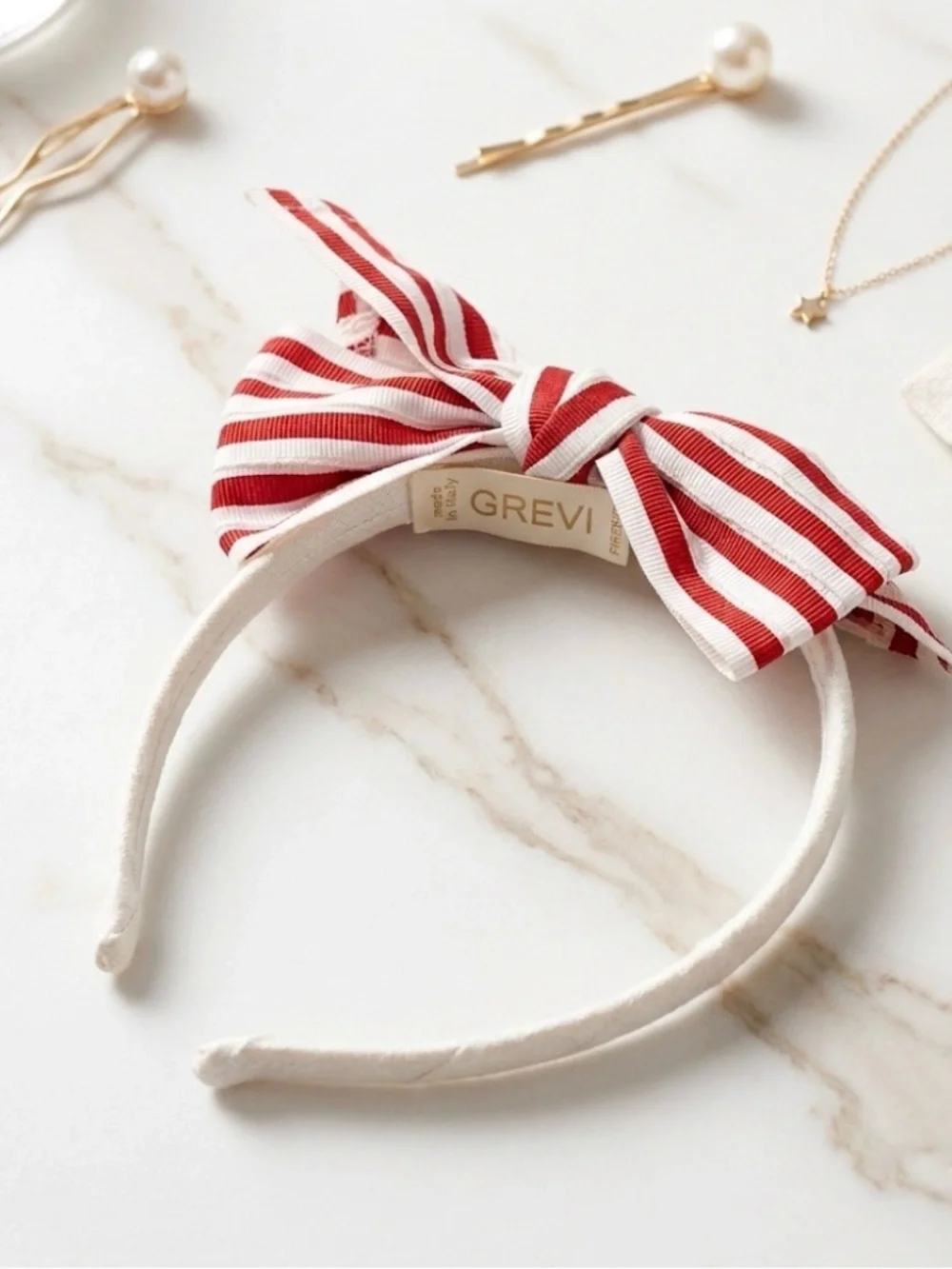 NWT Grevi Red & White Striped Bow Headband